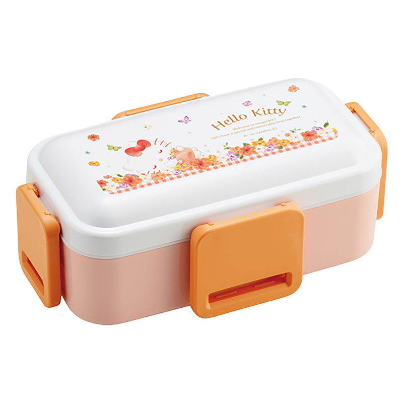 おかずがつぶれにくい ふわっとフタ弁当箱 2段 600ml ハローキティパステル水彩 花柄