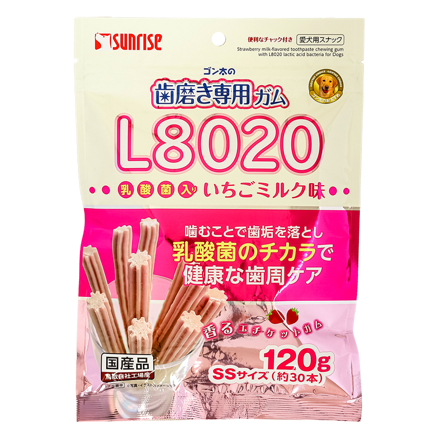 ゴン太の歯みがき専用ガム SSサイズ L8020乳酸菌入り いちごミルク味 120g