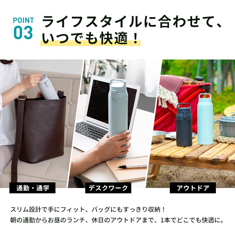 ハンドル付 ワンプッシュボトル L700ml パウダーブルー 保温・保冷
