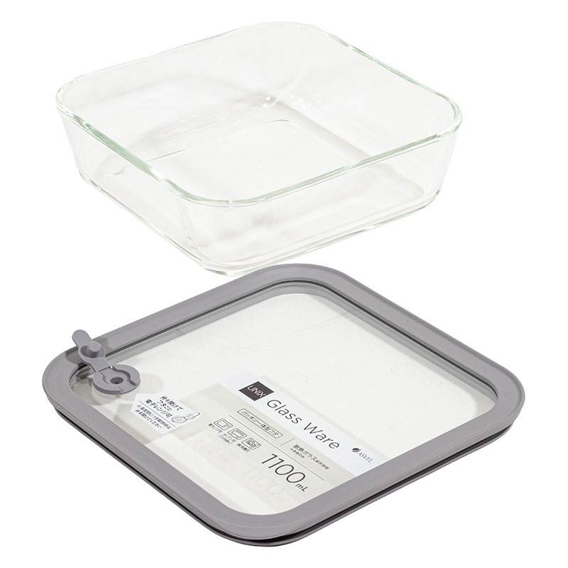 密閉ガラス 保存容器 正角型 1100ml ナチュラルクリア MGS-1100