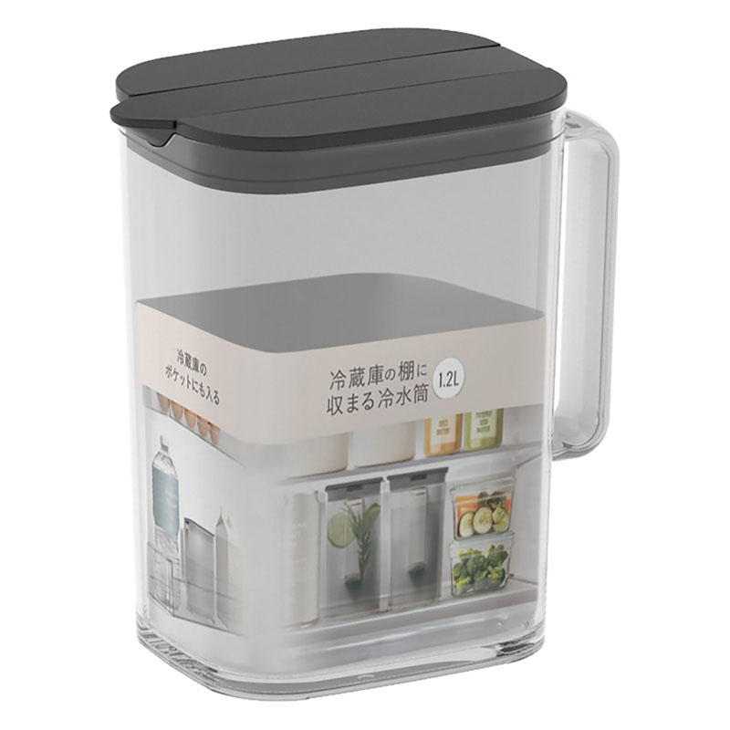冷蔵庫の棚に収まる 冷水筒 1.2L ブラック