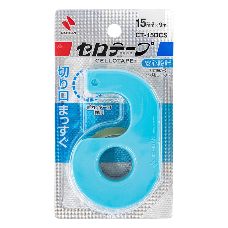セロテープ 小巻カッターつき まっすぐ切れるタイプ 15mm×9m スカイブルー