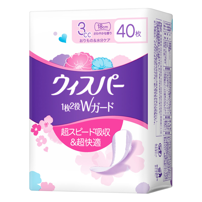 ウィスパー 1枚2役Wガード おりもの&水分ケア 18cm 3cc 40枚