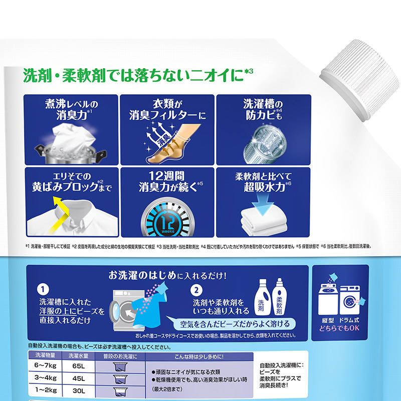 レノア 煮沸消臭 抗菌ビーズ スポーツ クールリフレッシュ&シトラスの香り 詰め替え 1410ml