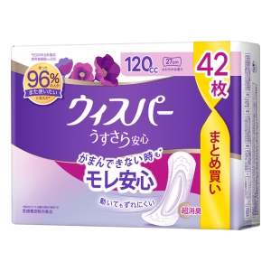 ウィスパー うすさら安心 女性用 軽度尿ケア製品 さわやかな香り 120cc 27cm 42枚