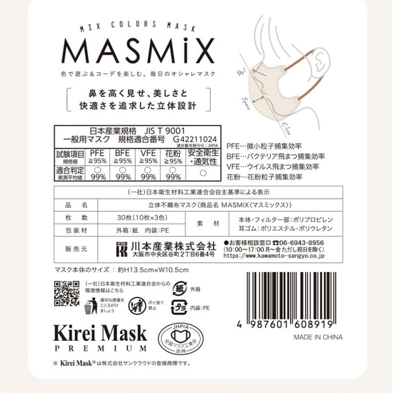 マスク MASMiX 30枚 耳紐アソート ミルクティーベージュ