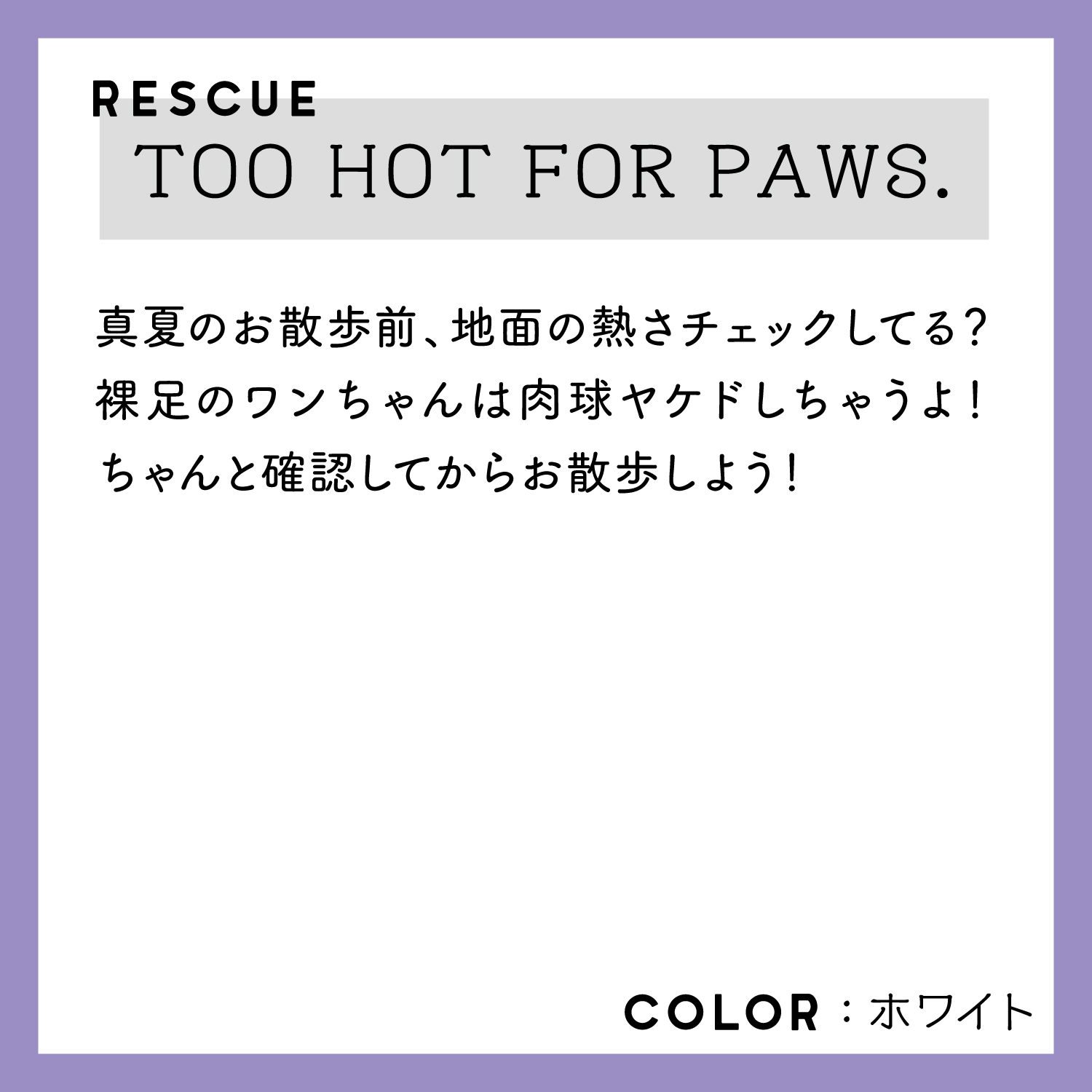レスキューＴシャツ「TOO HOT FOR PAWS」ホワイト