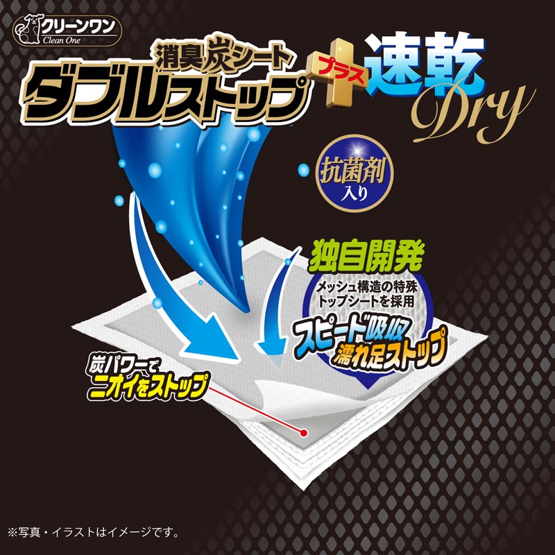 クリーンワン 消臭炭シート ダブルストッププラス 速乾ドライ ワイド 40枚